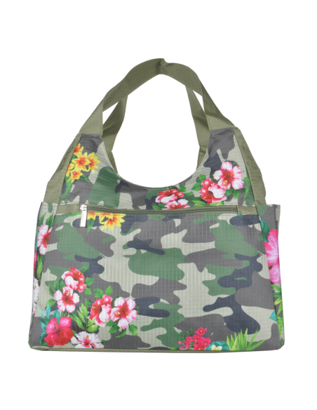 Borsa Mare Rib Stop Tonda Fantasia Camo E Fiori 100%pl Aqua Di Mare - Imma Italy