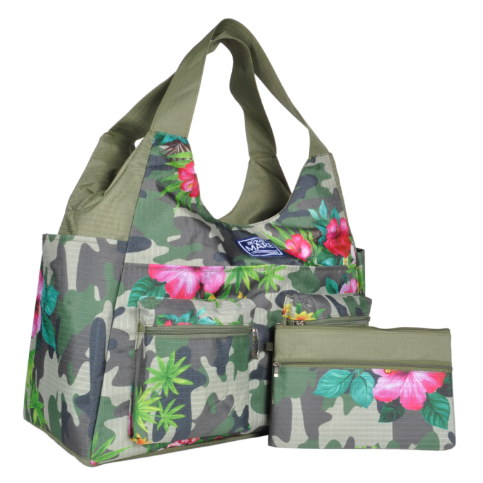 Borsa Mare Rib Stop Tonda Fantasia Camo E Fiori 100%pl Aqua Di Mare - Imma Italy 2