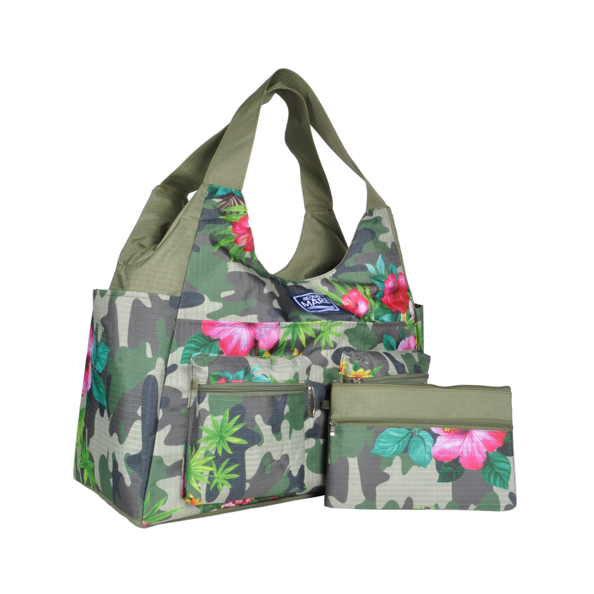 Borsa Mare Rib Stop Tonda Fantasia Camo E Fiori 100%pl Aqua Di Mare - Imma Italy