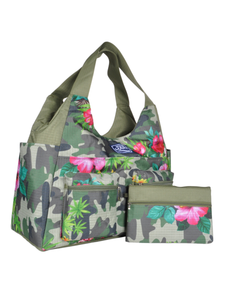 Borsa Mare Rib Stop Tonda Fantasia Camo E Fiori 100%pl Aqua Di Mare - Imma Italy