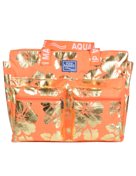 BORSA MARE RIB STOP QUADRATA IBISCUS METAL 100%PL AQUA DI MARE
