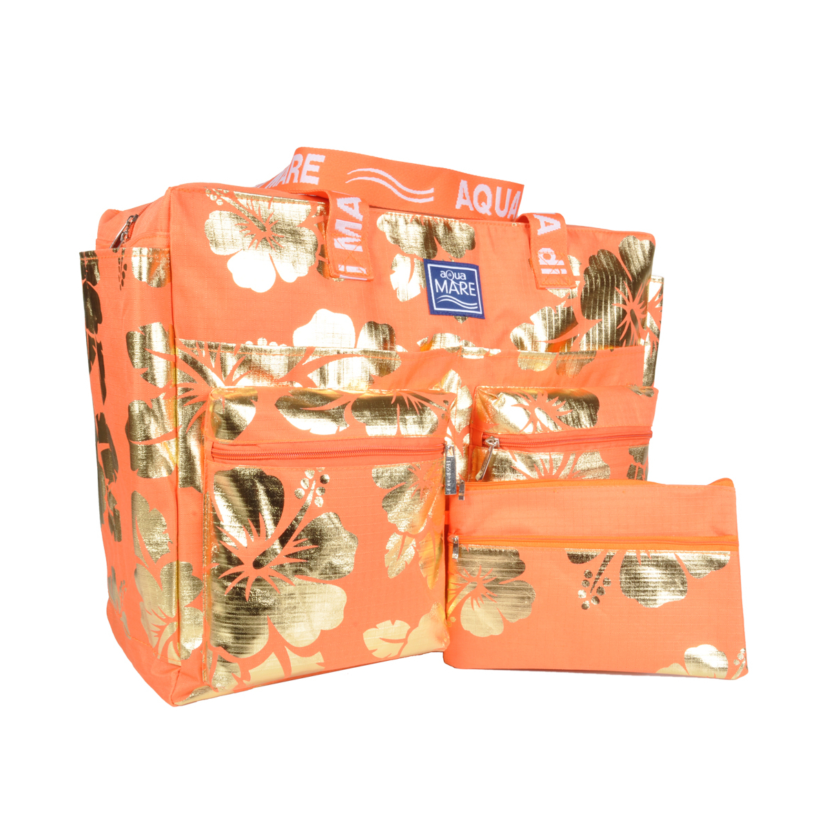 BORSA MARE RIB STOP QUADRATA IBISCUS METAL 100%PL AQUA DI MARE
