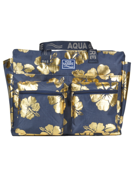 BORSA MARE RIB STOP QUADRATA IBISCUS METAL 100%PL AQUA DI MARE