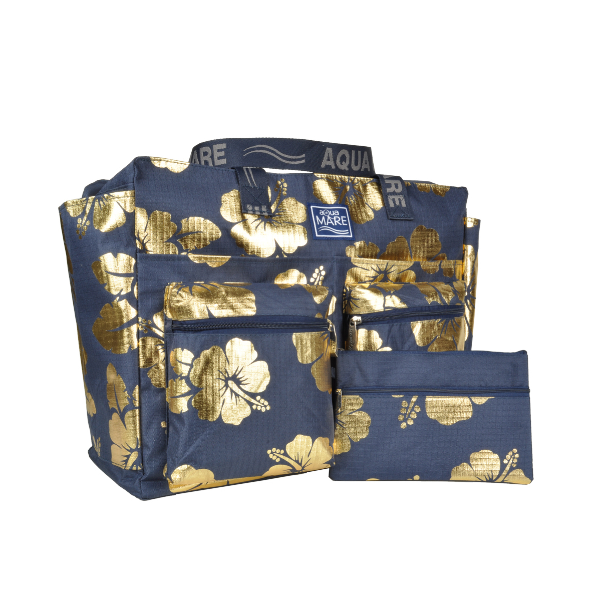 BORSA MARE RIB STOP QUADRATA IBISCUS METAL 100%PL AQUA DI MARE