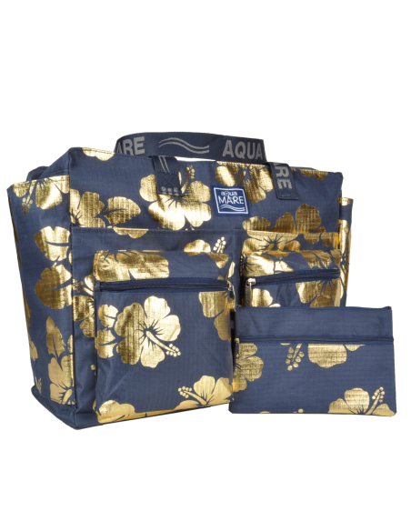 BORSA MARE RIB STOP QUADRATA IBISCUS METAL 100%PL AQUA DI MARE