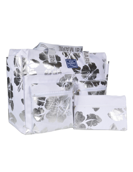 BORSA MARE RIB STOP QUADRATA IBISCUS METAL 100%PL AQUA DI MARE