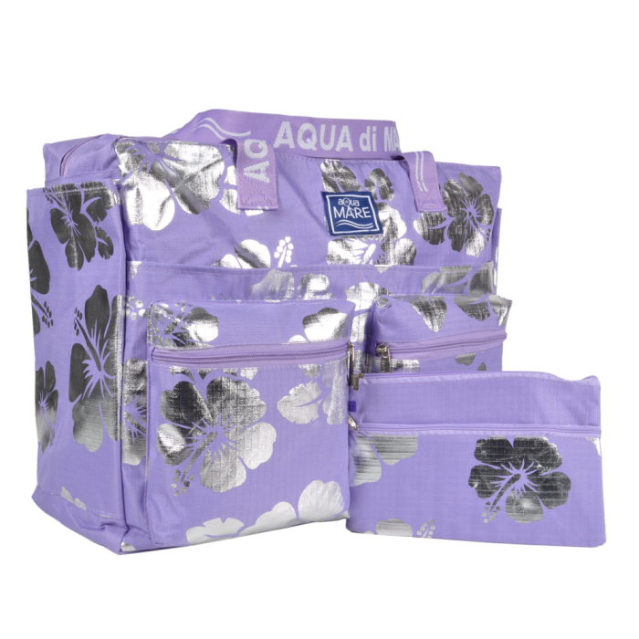 BORSA MARE RIB STOP QUADRATA IBISCUS METAL 100%PL AQUA DI MARE