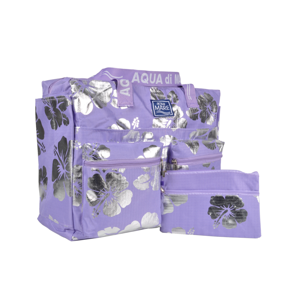BORSA MARE RIB STOP QUADRATA IBISCUS METAL 100%PL AQUA DI MARE