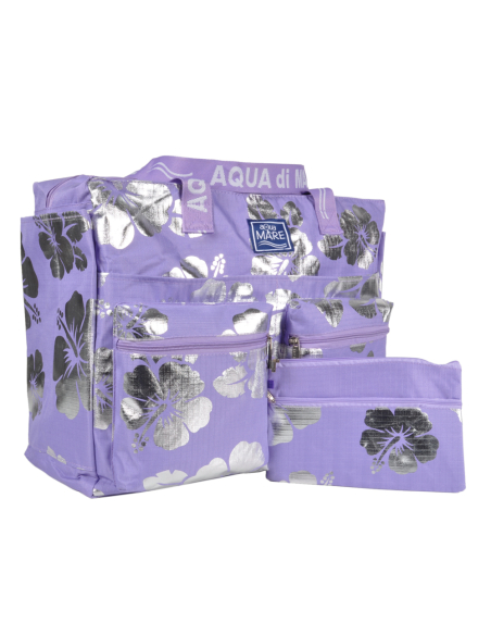 BORSA MARE RIB STOP QUADRATA IBISCUS METAL 100%PL AQUA DI MARE