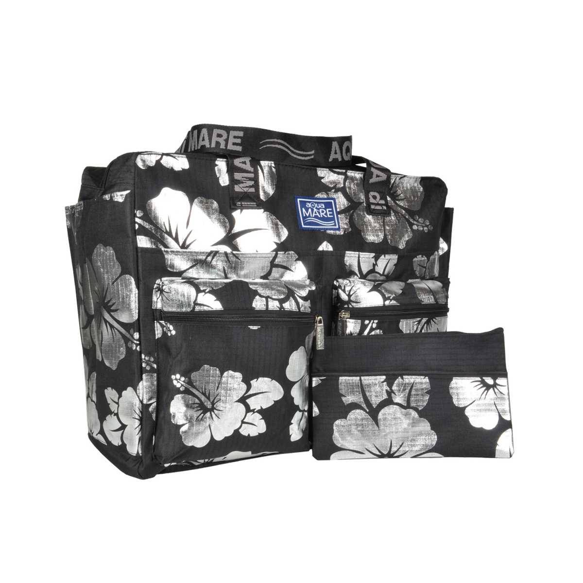 BORSA MARE RIB STOP QUADRATA IBISCUS METAL 100%PL AQUA DI MARE