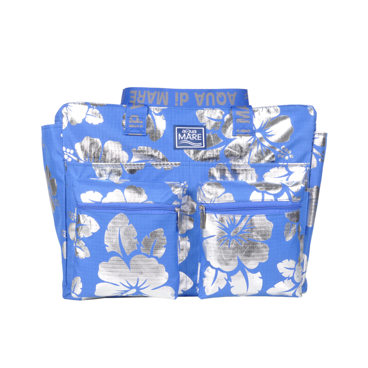 BORSA MARE RIB STOP QUADRATA IBISCUS METAL 100%PL AQUA DI MARE