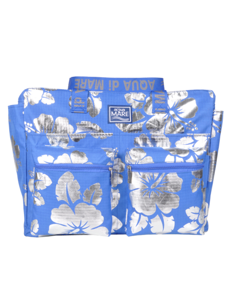 BORSA MARE RIB STOP QUADRATA IBISCUS METAL 100%PL AQUA DI MARE