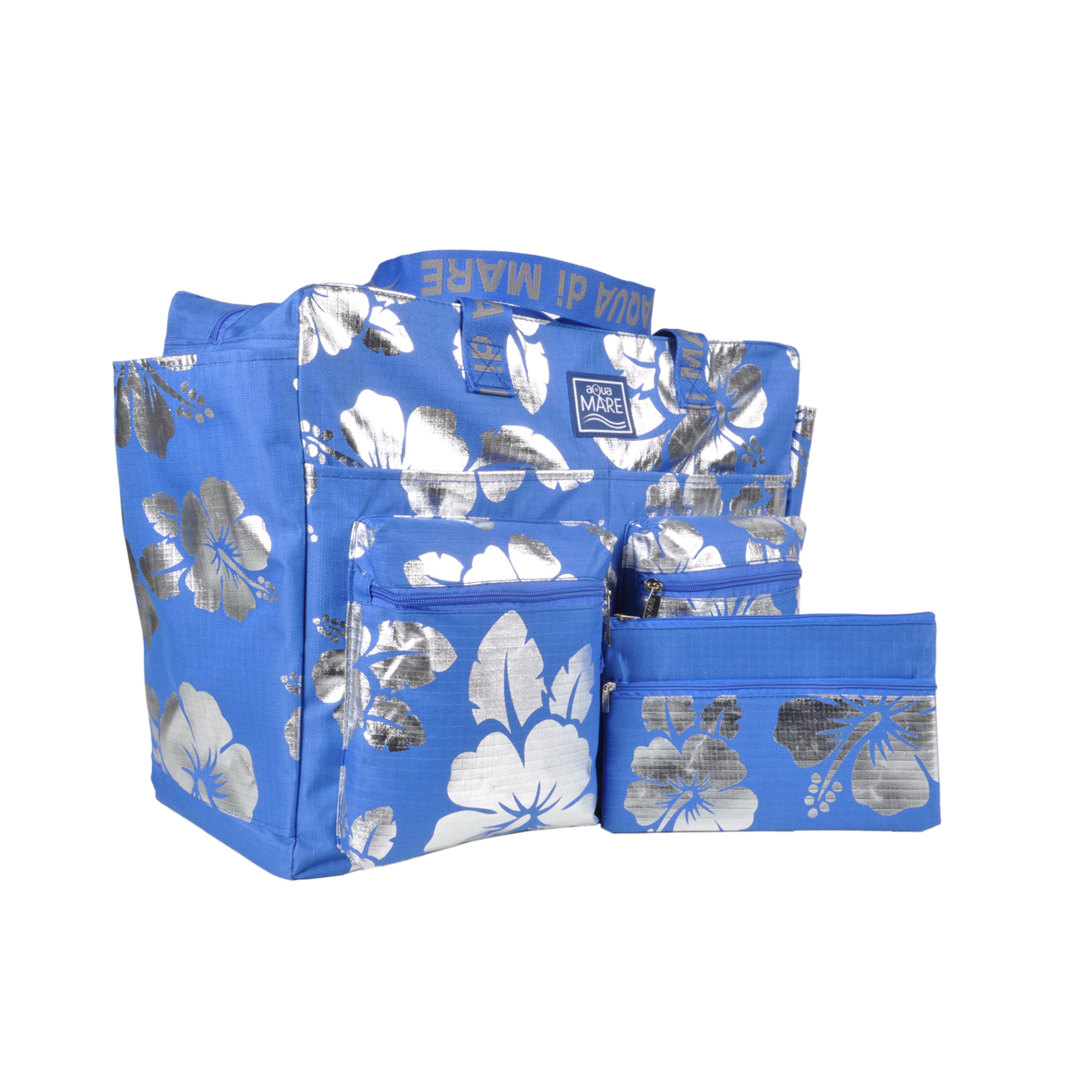 BORSA MARE RIB STOP QUADRATA IBISCUS METAL 100%PL AQUA DI MARE