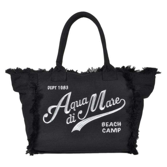 BORSA CON FRANGE E RICAMO SILVER GRANDE 100%PL AQUA DI MARE
