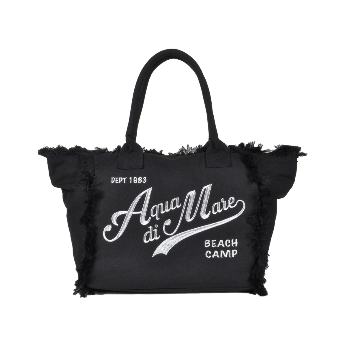 BORSA CON FRANGE E RICAMO SILVER GRANDE 100%PL AQUA DI MARE
