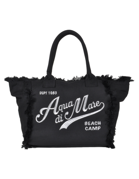 BORSA CON FRANGE E RICAMO SILVER GRANDE 100%PL AQUA DI MARE