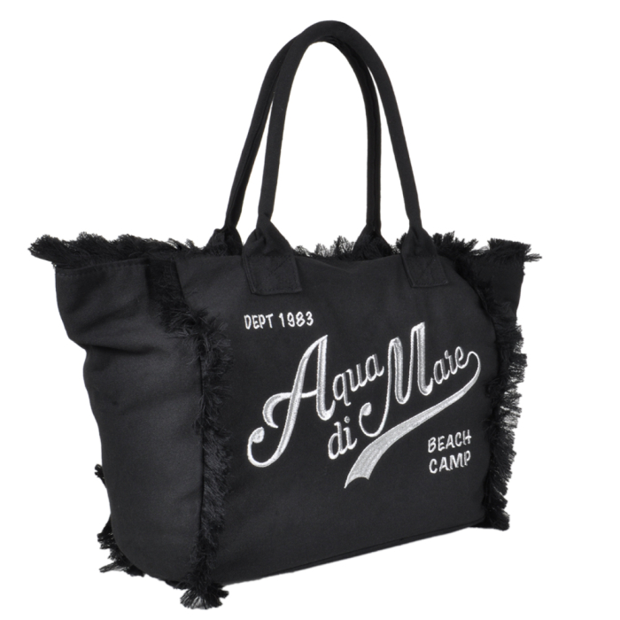 BORSA CON FRANGE E RICAMO SILVER GRANDE 100%PL AQUA DI MARE 2