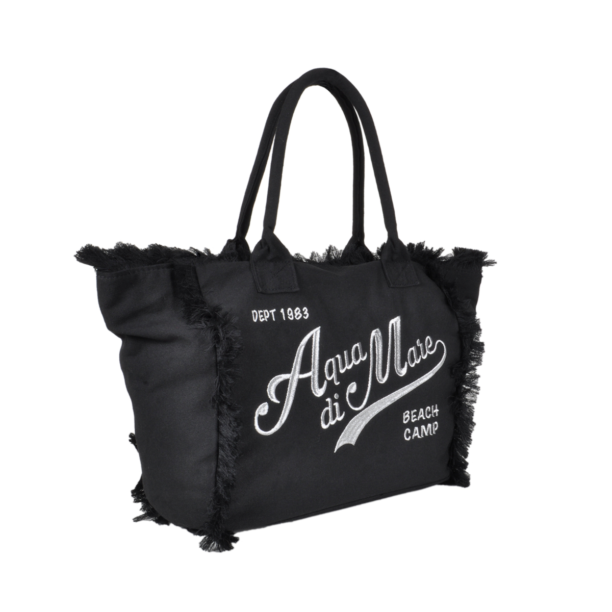 BORSA CON FRANGE E RICAMO SILVER GRANDE 100%PL AQUA DI MARE
