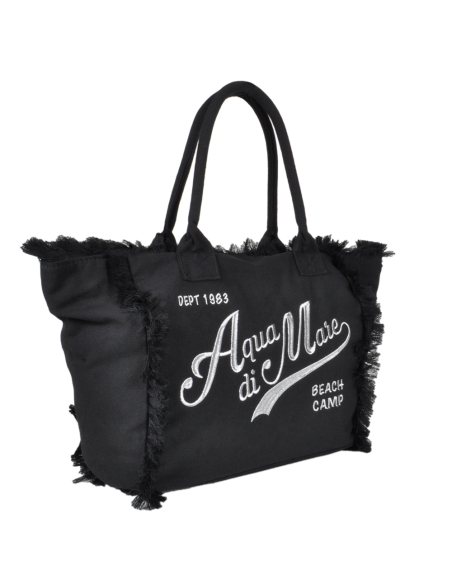 BORSA CON FRANGE E RICAMO SILVER GRANDE 100%PL AQUA DI MARE