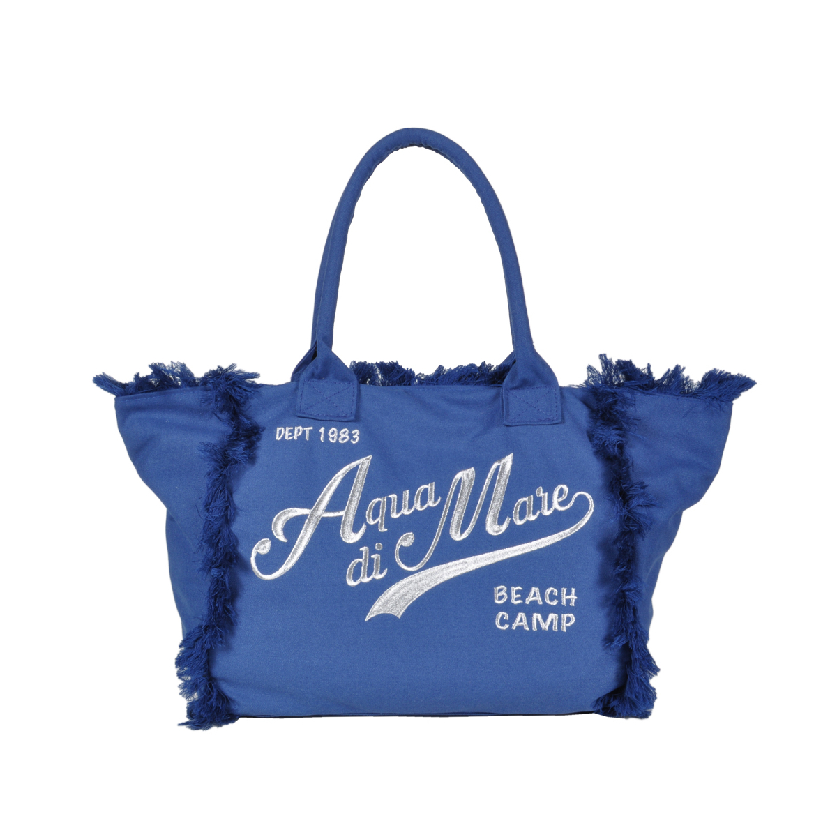 BORSA CON FRANGE E RICAMO SILVER GRANDE 100%PL AQUA DI MARE