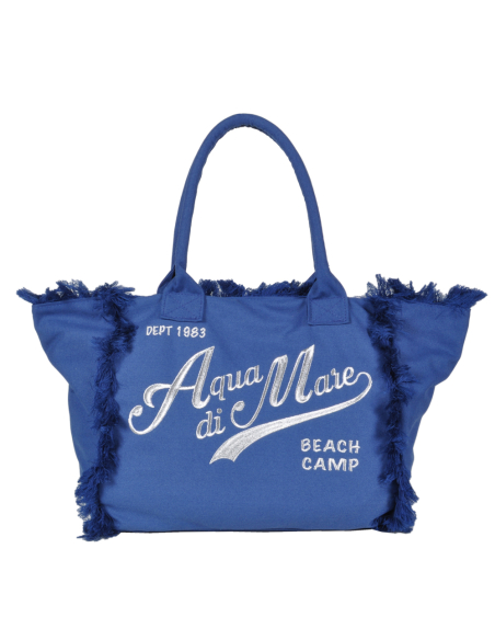 BORSA CON FRANGE E RICAMO SILVER GRANDE 100%PL AQUA DI MARE