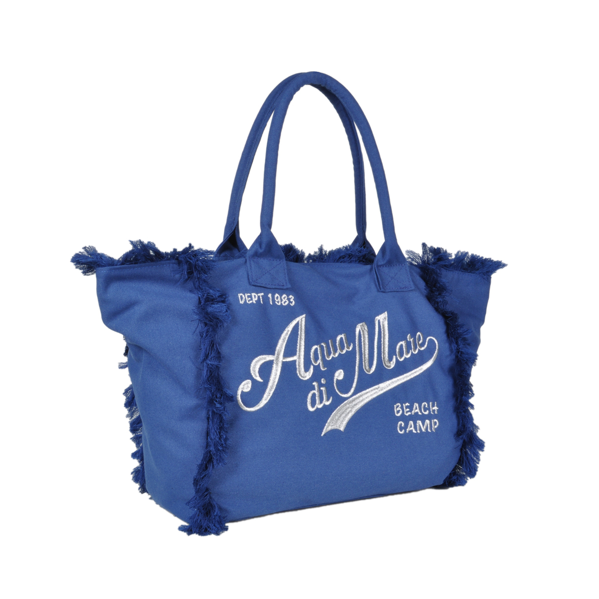 BORSA CON FRANGE E RICAMO SILVER GRANDE 100%PL AQUA DI MARE