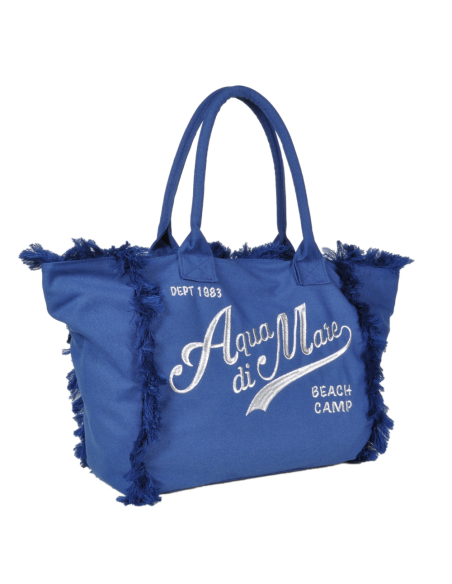 BORSA CON FRANGE E RICAMO SILVER GRANDE 100%PL AQUA DI MARE