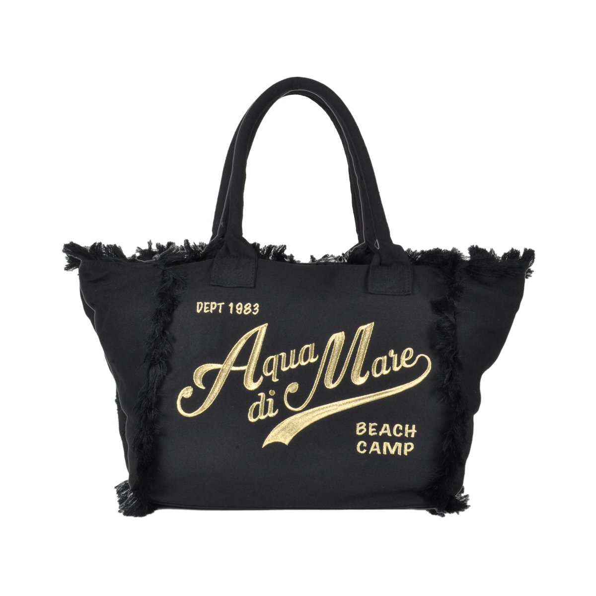 BORSA CON FRANGE E RICAMO ORO GRANDE 100%PL AQUA DI MARE
