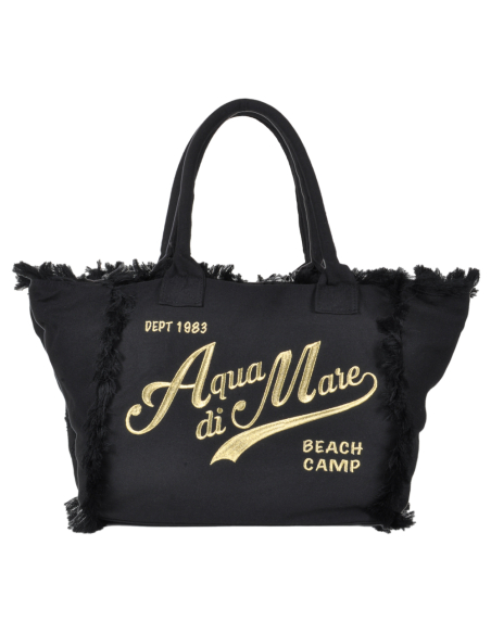 BORSA CON FRANGE E RICAMO ORO GRANDE 100%PL AQUA DI MARE