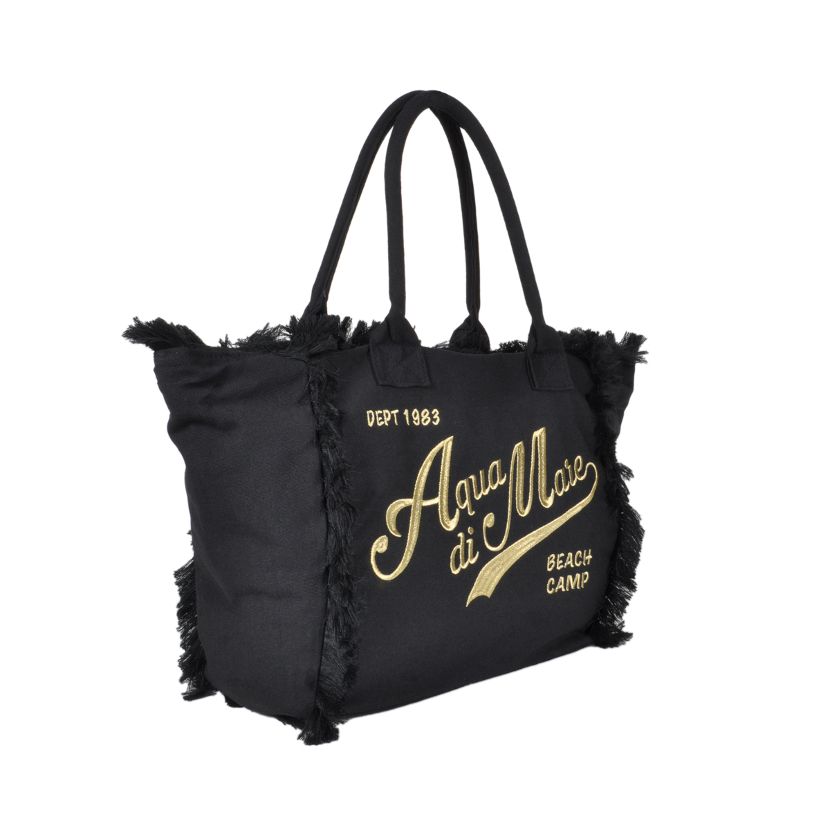 BORSA CON FRANGE E RICAMO ORO GRANDE 100%PL AQUA DI MARE