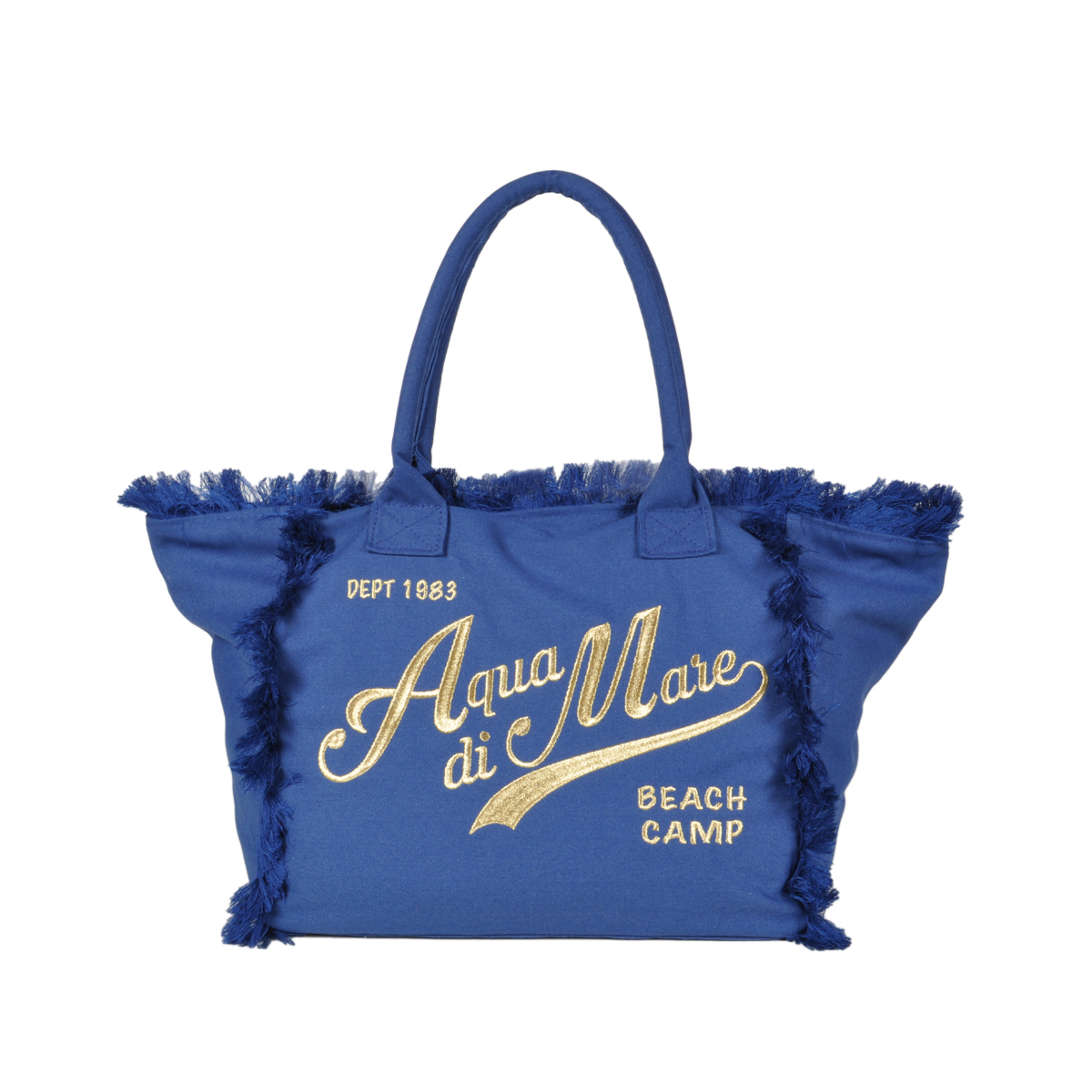 BORSA CON FRANGE E RICAMO ORO GRANDE 100%PL AQUA DI MARE