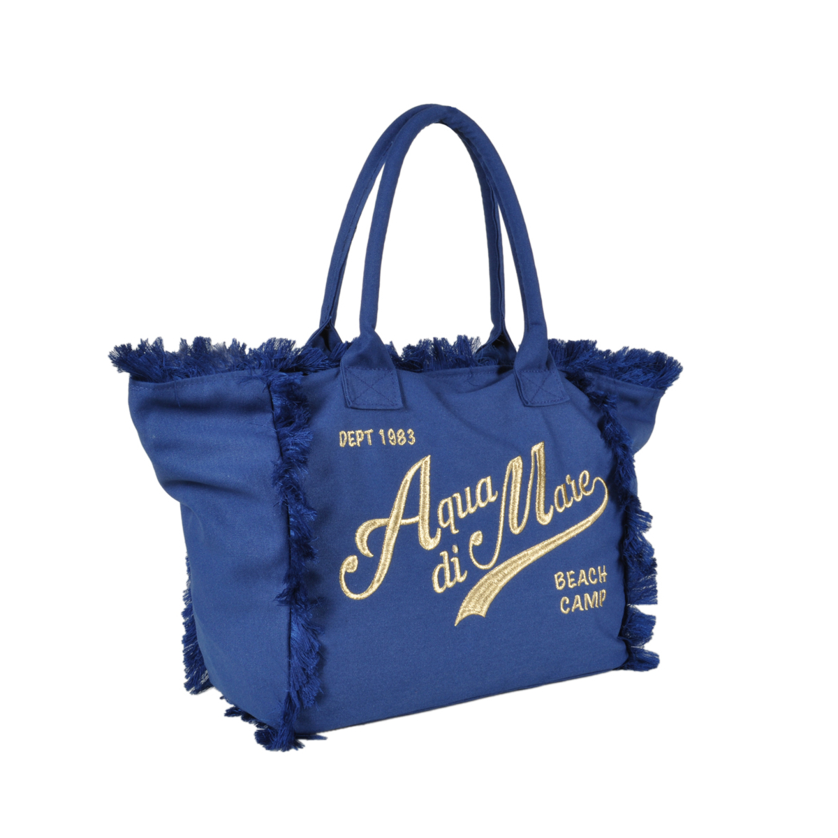 BORSA CON FRANGE E RICAMO ORO GRANDE 100%PL AQUA DI MARE