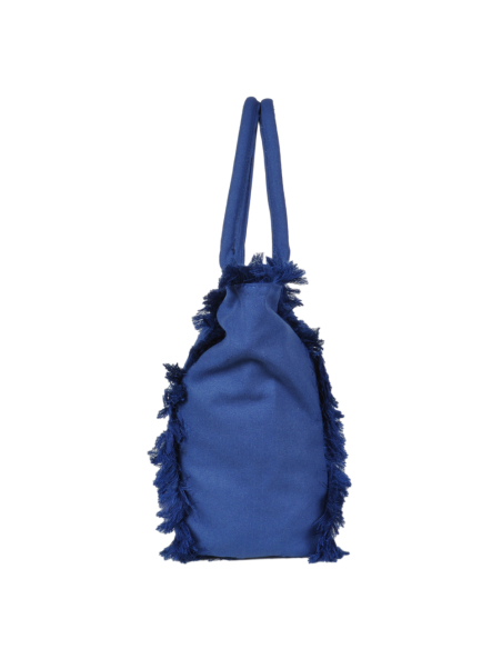 BORSA CON FRANGE E RICAMO ORO GRANDE 100%PL AQUA DI MARE