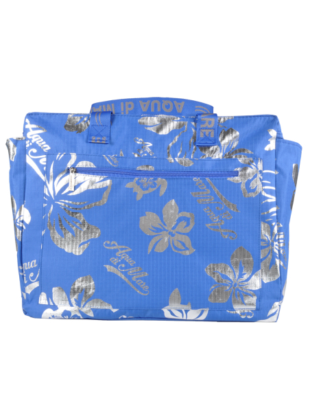 BORSA MARE RIB STOP QUADRATA IBISCUS METAL 100%PL AQUA DI MARE
