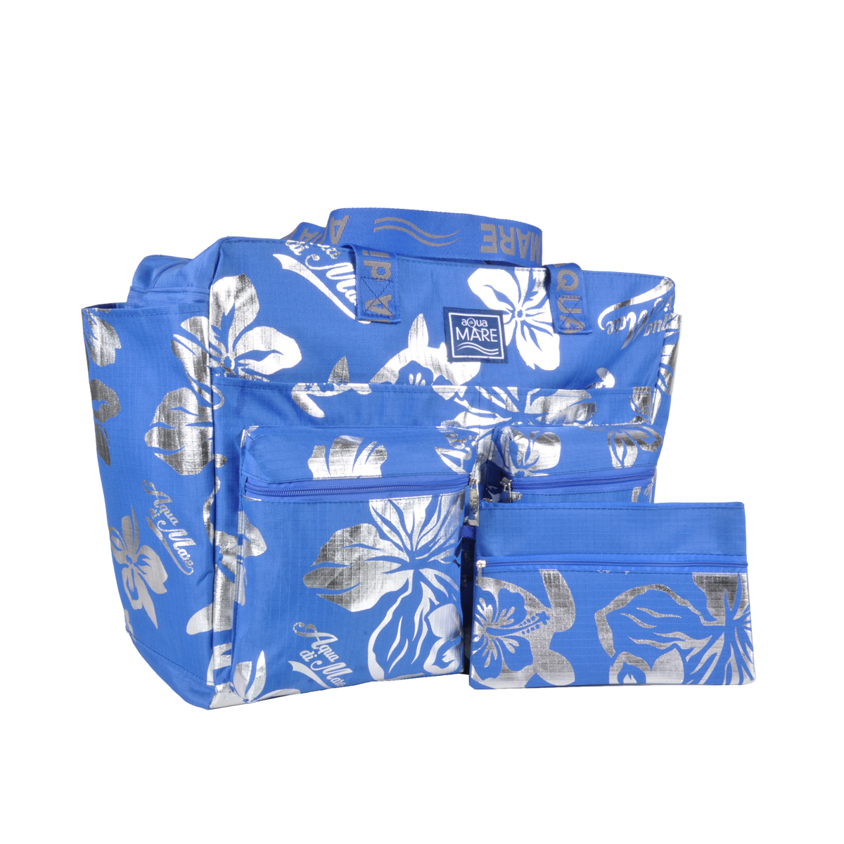 BORSA MARE RIB STOP QUADRATA IBISCUS METAL 100%PL AQUA DI MARE