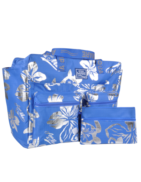 BORSA MARE RIB STOP QUADRATA IBISCUS METAL 100%PL AQUA DI MARE