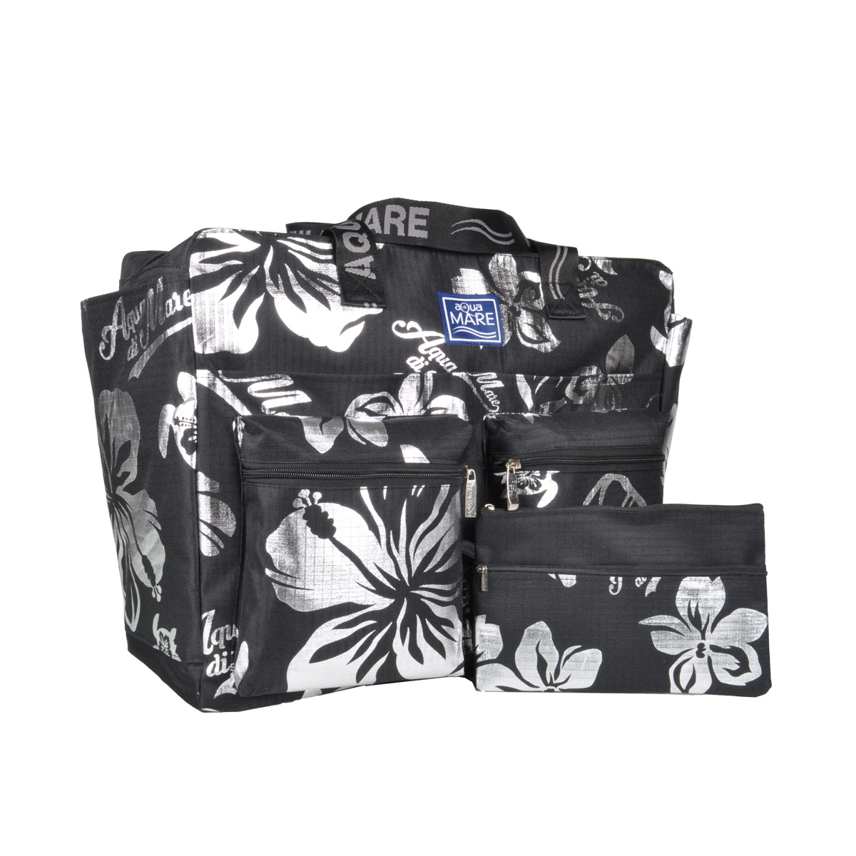 BORSA MARE RIB STOP QUADRATA IBISCUS METAL 100%PL AQUA DI MARE
