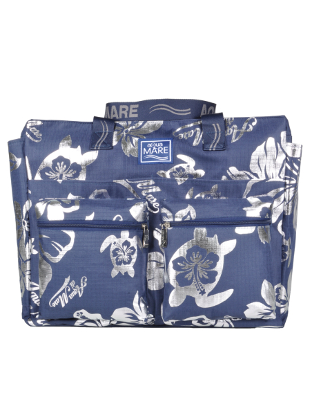 BORSA MARE RIB STOP QUADRATA IBISCUS METAL 100%PL AQUA DI MARE