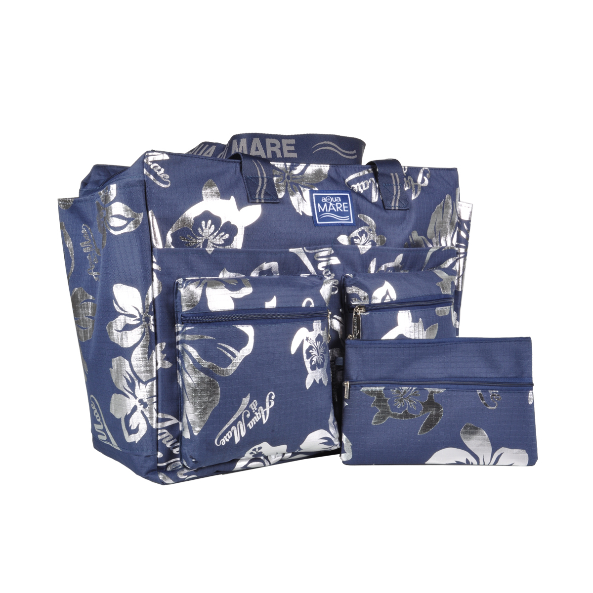BORSA MARE RIB STOP QUADRATA IBISCUS METAL 100%PL AQUA DI MARE