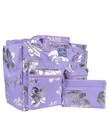 BORSA MARE RIB STOP QUADRATA IBISCUS METAL 100%PL AQUA DI MARE