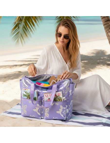 BORSA MARE RIB STOP QUADRATA IBISCUS METAL 100%PL AQUA DI MARE