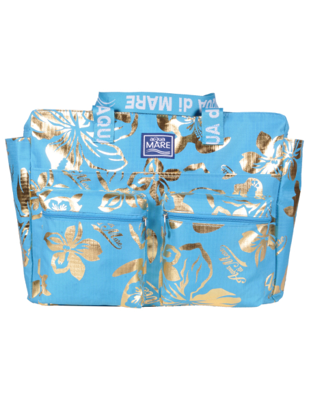 BORSA MARE RIB STOP QUADRATA IBISCUS METAL 100%PL AQUA DI MARE