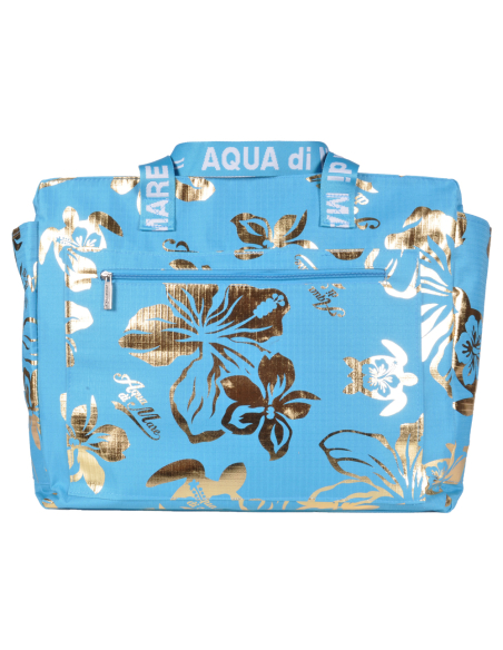 BORSA MARE RIB STOP QUADRATA IBISCUS METAL 100%PL AQUA DI MARE