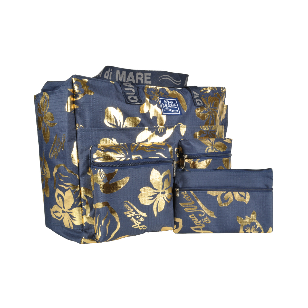 BORSA MARE RIB STOP QUADRATA IBISCUS METAL 100%PL AQUA DI MARE