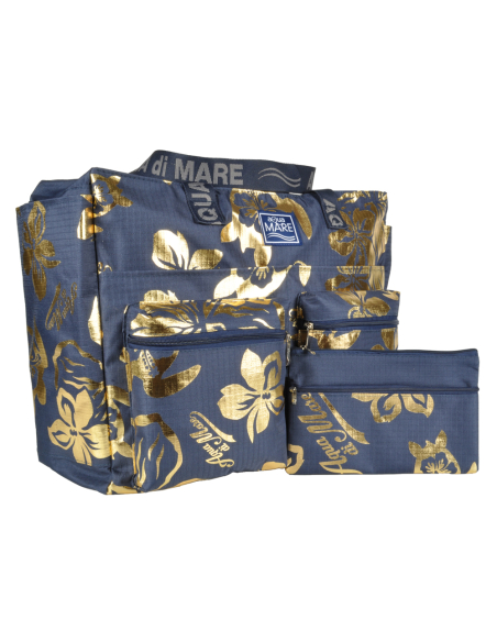 BORSA MARE RIB STOP QUADRATA IBISCUS METAL 100%PL AQUA DI MARE