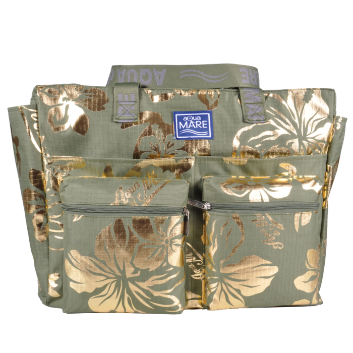 BORSA MARE RIB STOP QUADRATA IBISCUS METAL 100%PL AQUA DI MARE