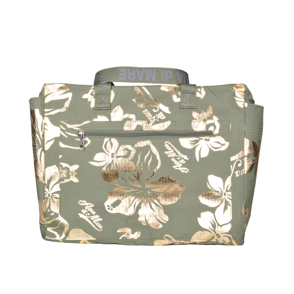BORSA MARE RIB STOP QUADRATA IBISCUS METAL 100%PL AQUA DI MARE