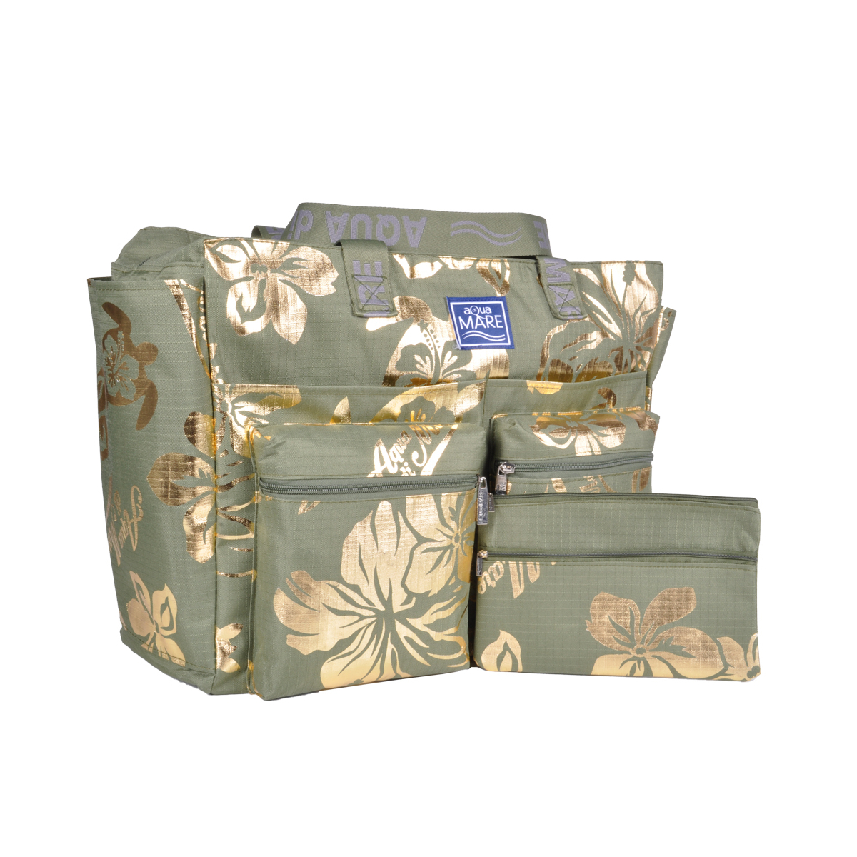 BORSA MARE RIB STOP QUADRATA IBISCUS METAL 100%PL AQUA DI MARE