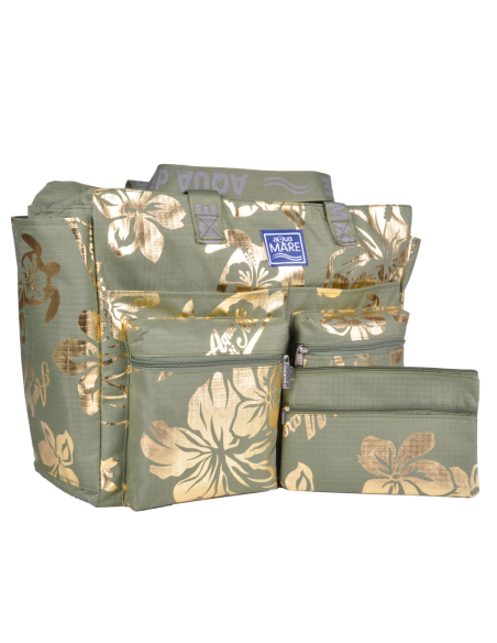BORSA MARE RIB STOP QUADRATA IBISCUS METAL 100%PL AQUA DI MARE