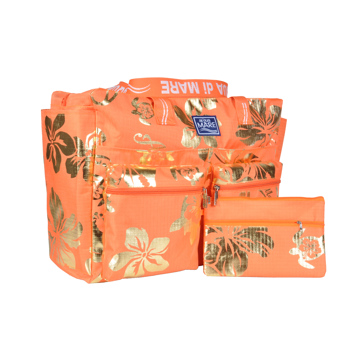 BORSA MARE RIB STOP QUADRATA IBISCUS METAL 100%PL AQUA DI MARE